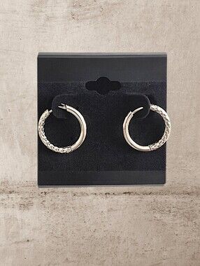 Textured Stainless Steel Hoop Earrings - 14mm